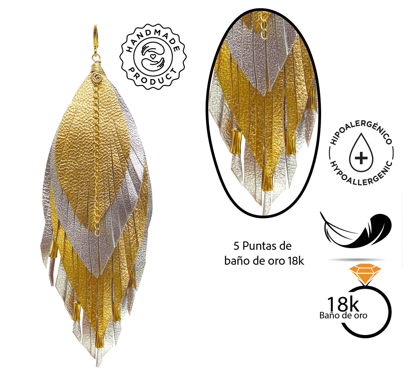 Aretes Medianos Cascada Dorado Plata