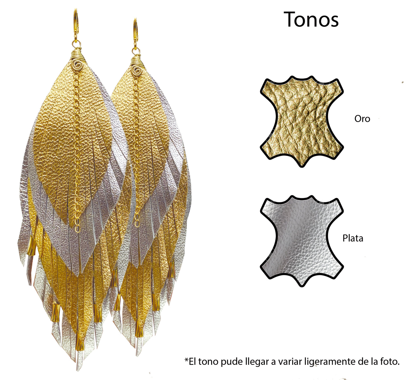 Aretes Medianos Cascada Dorado Plata