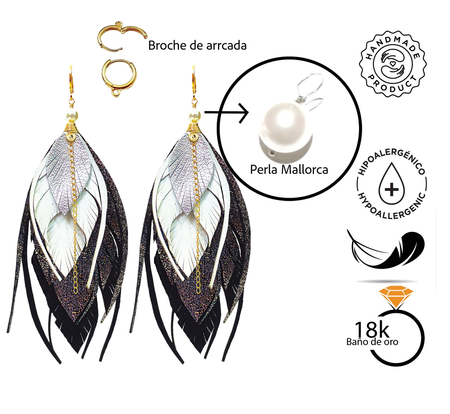 Aretes Multipluma Chico Tailandia Negro