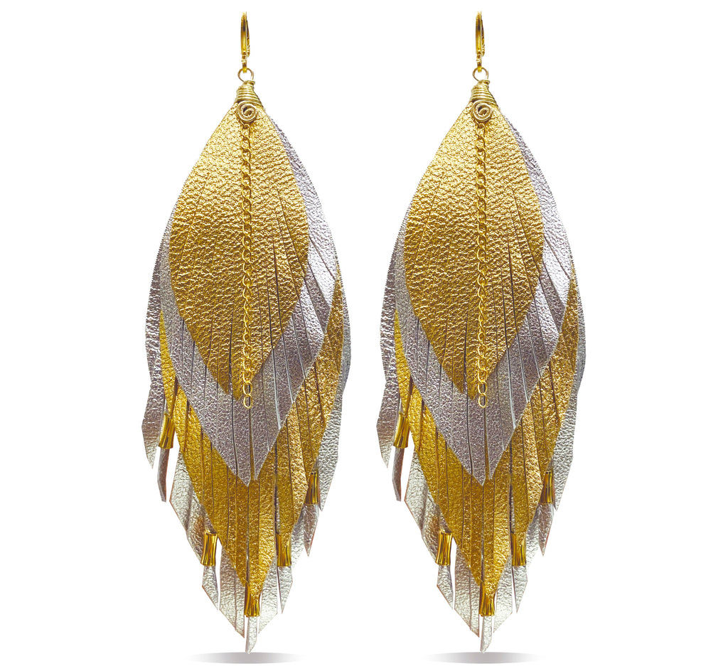 Aretes Cascada Dorado Plata