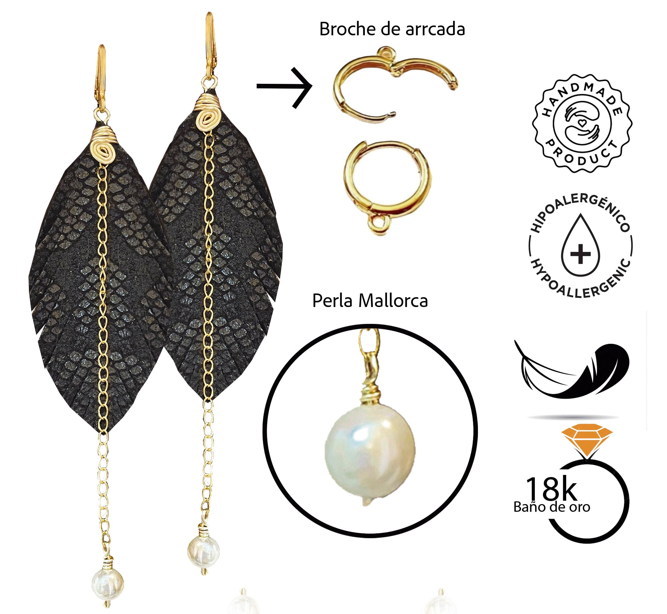 Aretes Monopluma Mallorca Negro