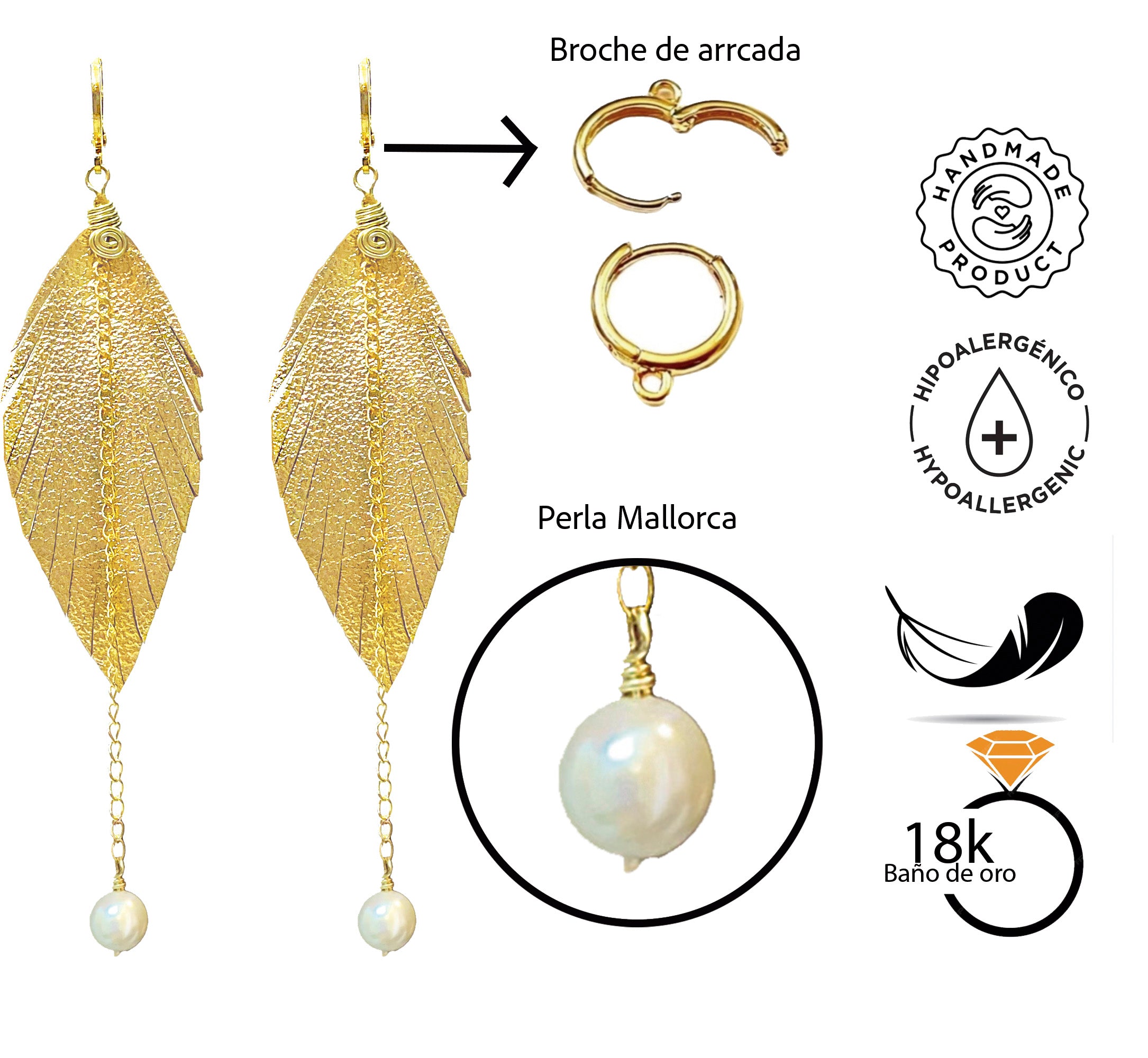 Aretes Monopluma Mallorca Dorado