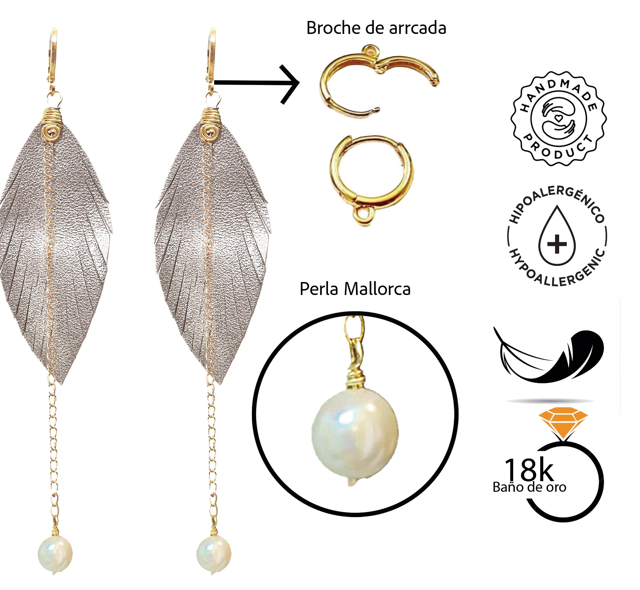 Aretes Monopluma Mallorca Plata