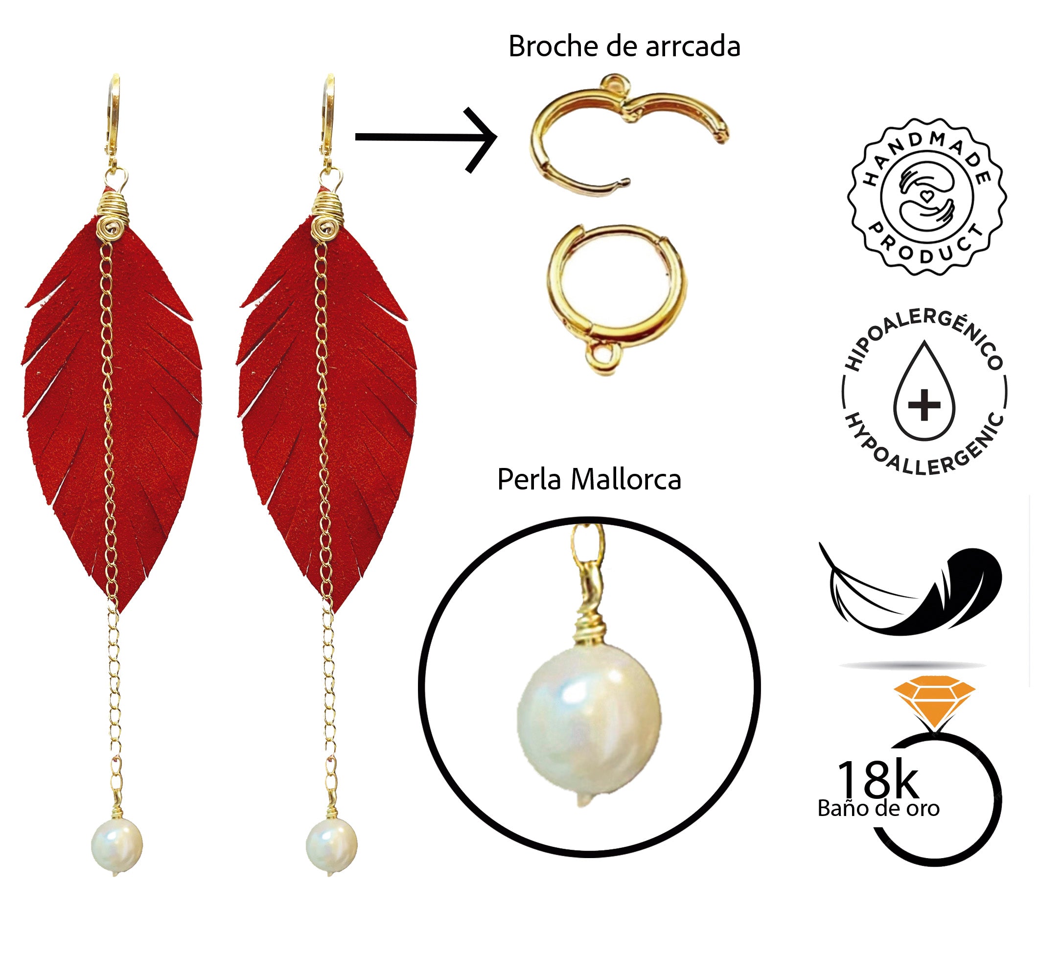 Aretes Monopluma Mallorca Rojo