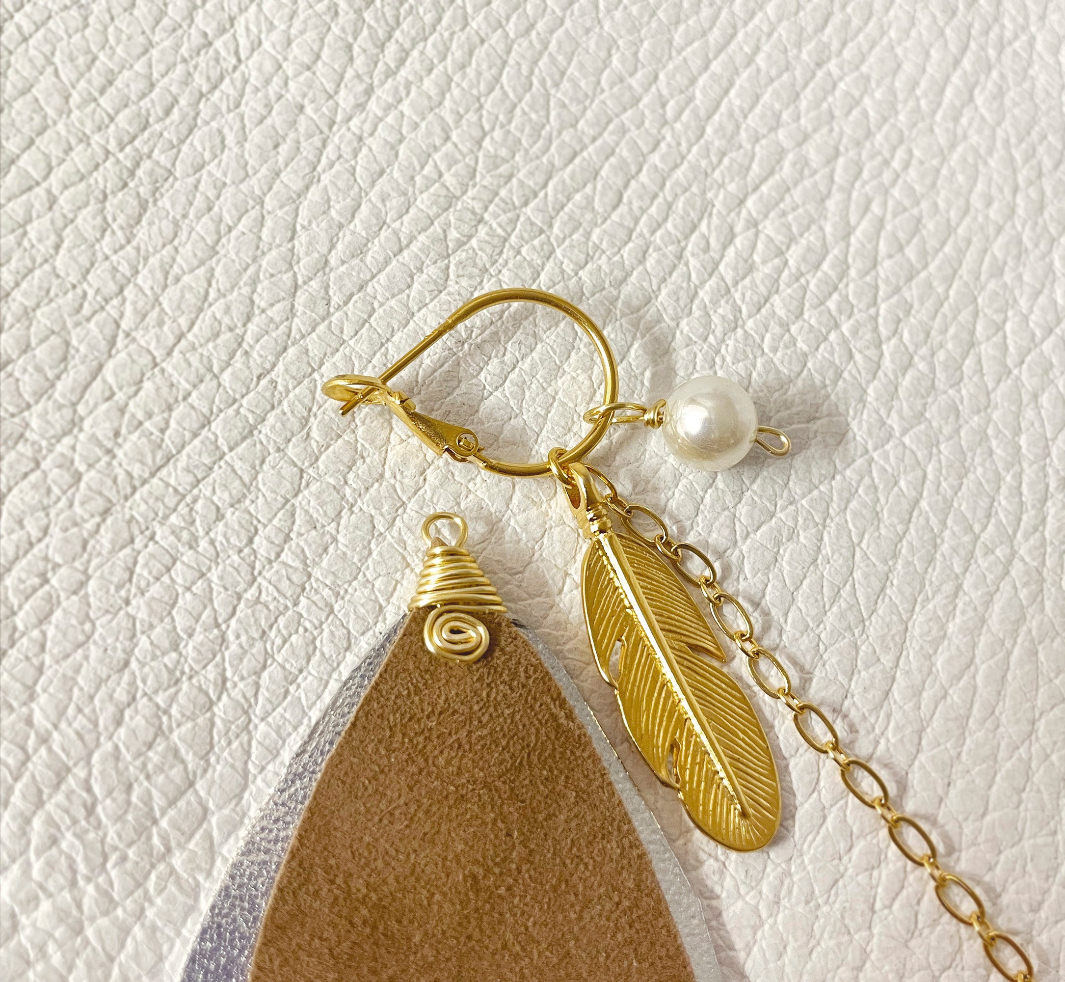 Aretes Plata Beige con Dijes Desmontables