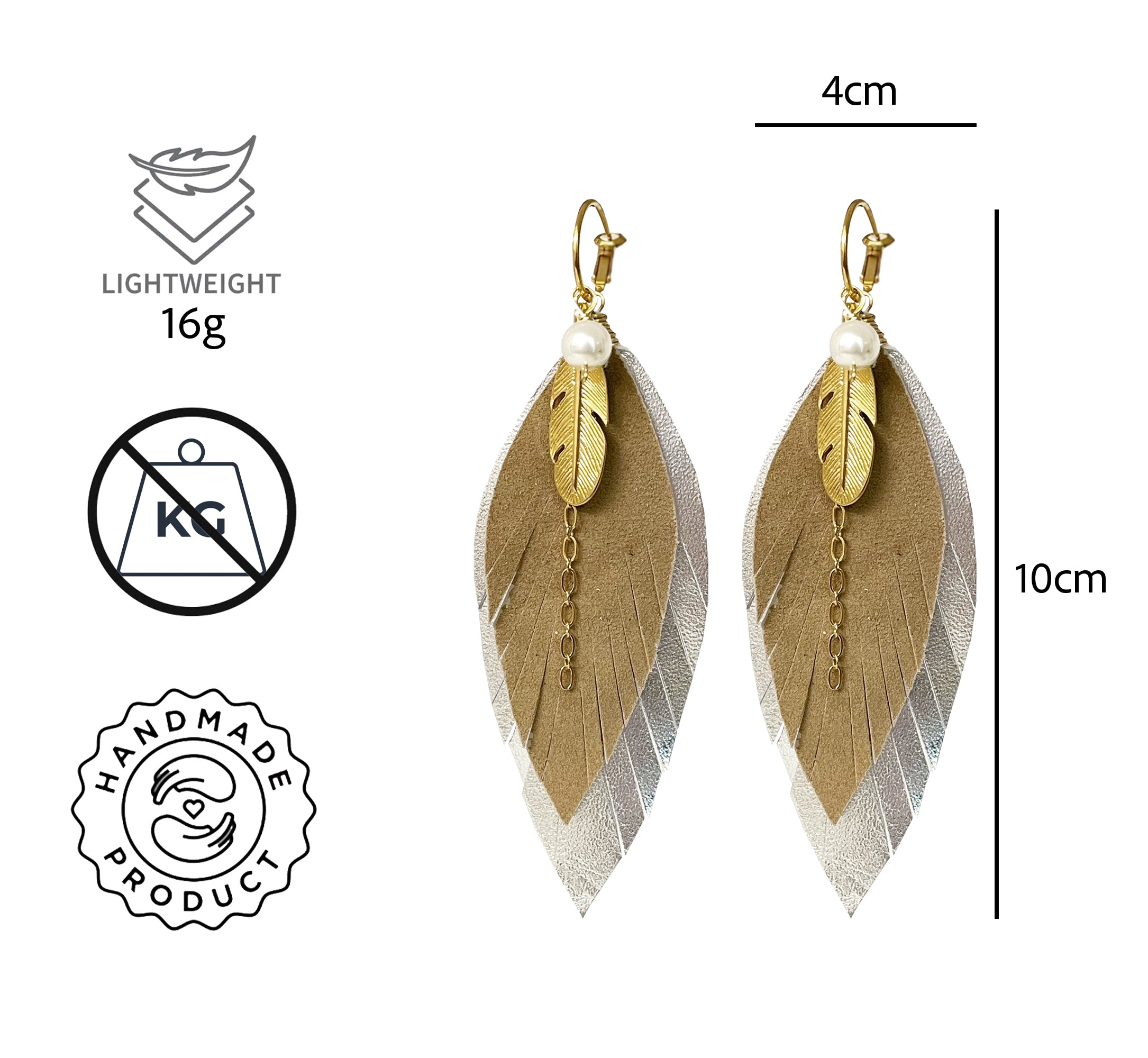Aretes Plata Beige con Dijes Desmontables