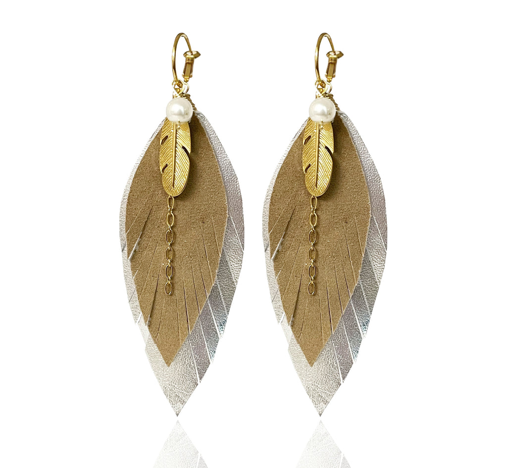 Aretes Plata Beige con Dijes Desmontables