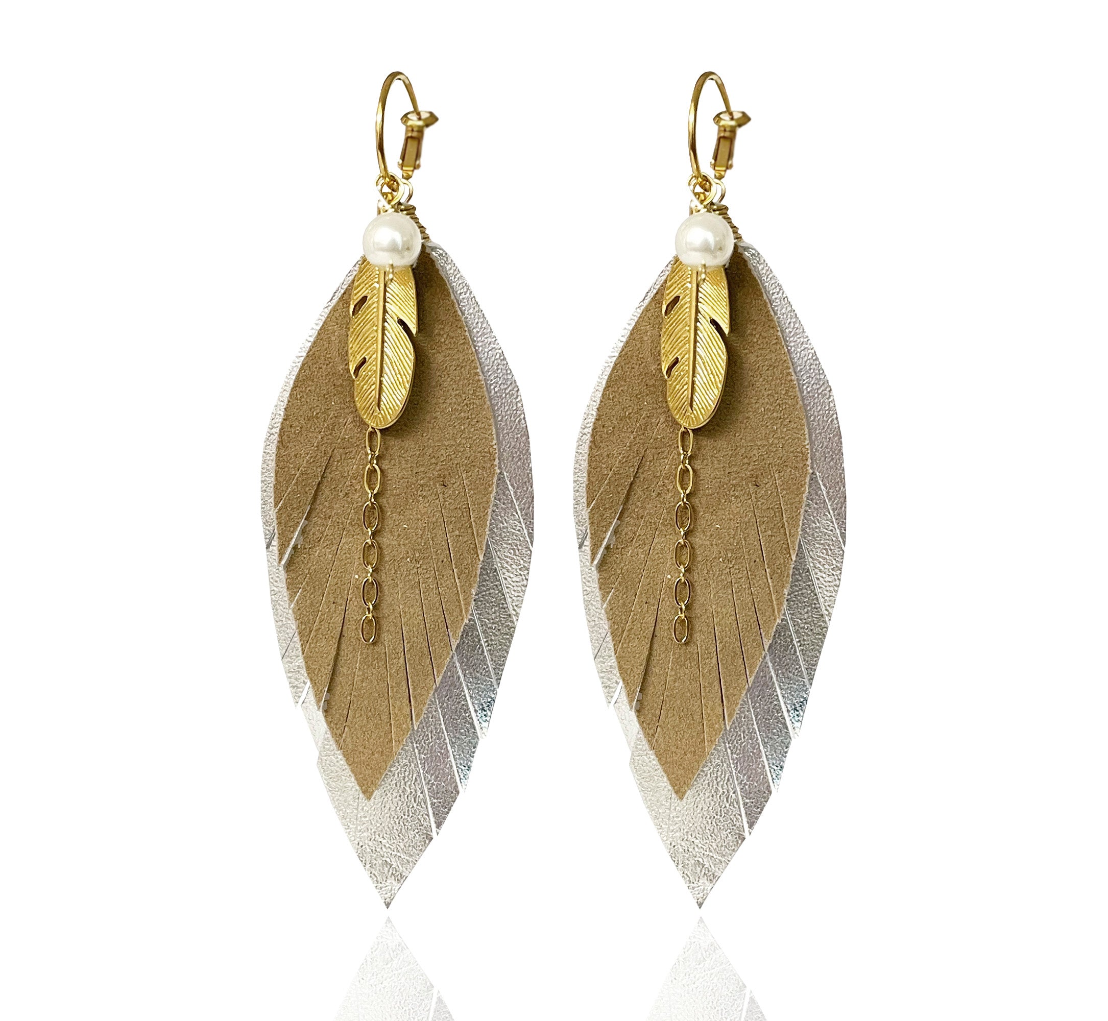Aretes Plata Beige con Dijes Desmontables